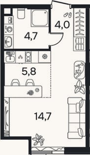 Планировка: Студия, 29,2 м²