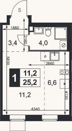 Планировка: Студия, 25,2 м²