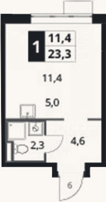 Планировка: Студия, 23,3 м²
