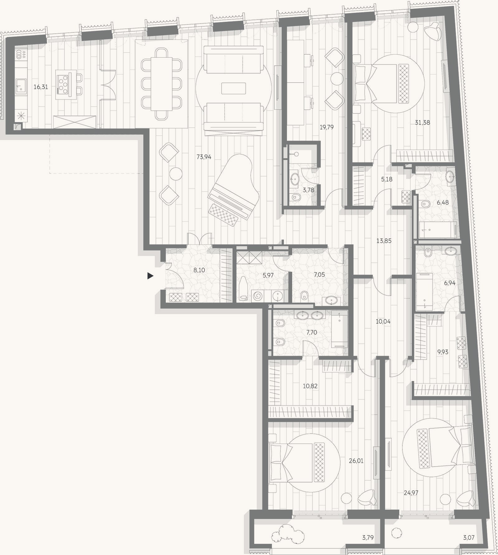 Планировка: 4+ к, 264,7 м²