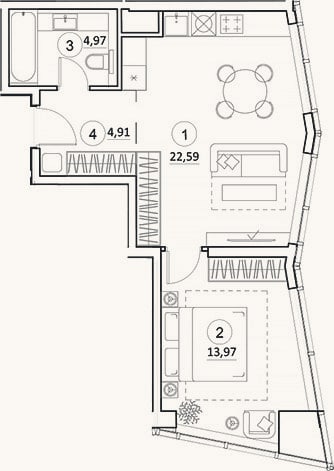 Планировка: 2-к, 46,4 м²