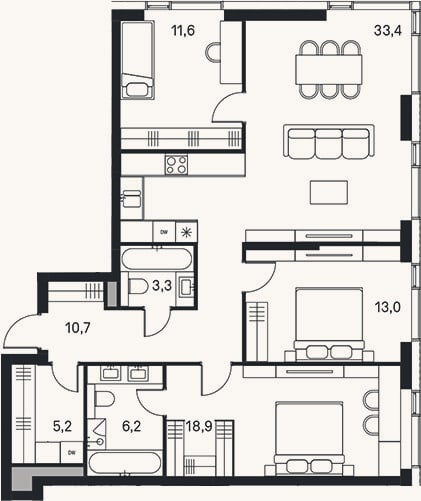 Планировка: 4+ к, 101,9 м²