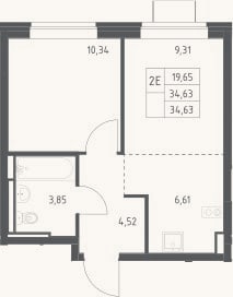 Планировка: 2-к, 34,6 м²