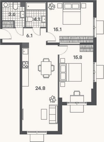 Планировка: 3-к, 69,5 м²
