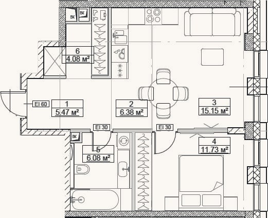 Планировка: 2-к, 48,9 м²