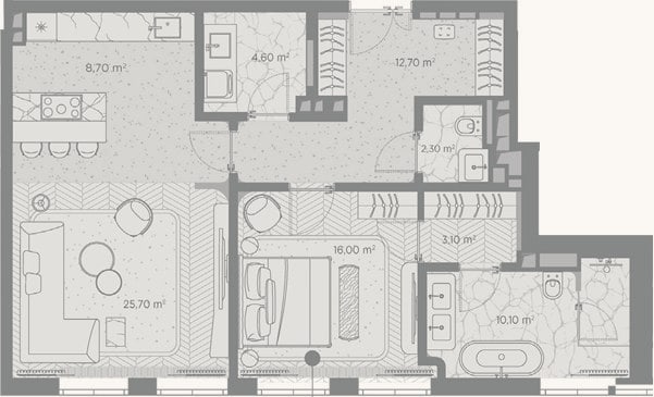 Планировка: 1-к, 83,2 м²