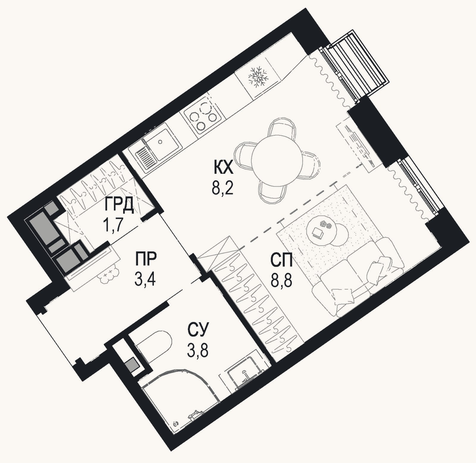 Планировка: Студия, 26 м²
