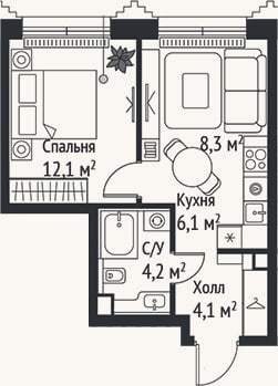 Планировка: 2-к, 34,8 м²