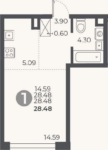 Планировка: Студия, 28,5 м²
