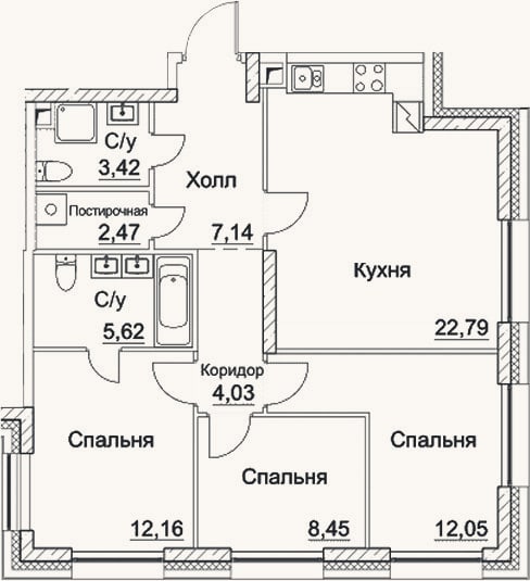 Планировка: 4+ к, 78,1 м²