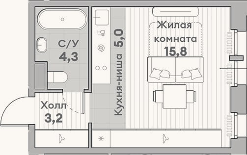 Планировка: Студия, 28,3 м²