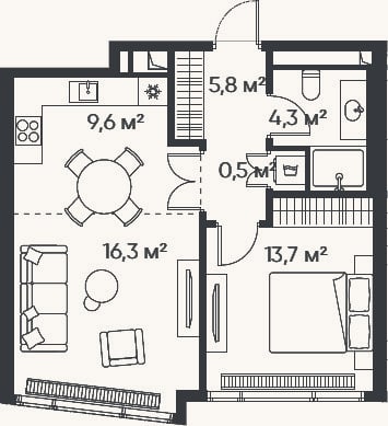 Планировка: 2-к, 50,9 м²