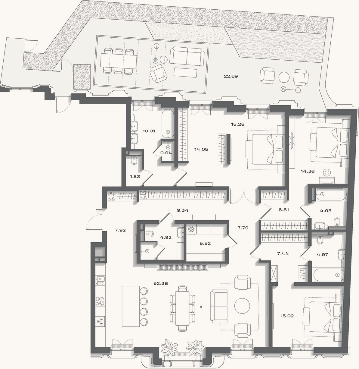 Планировка: 4+ к, 194,7 м²