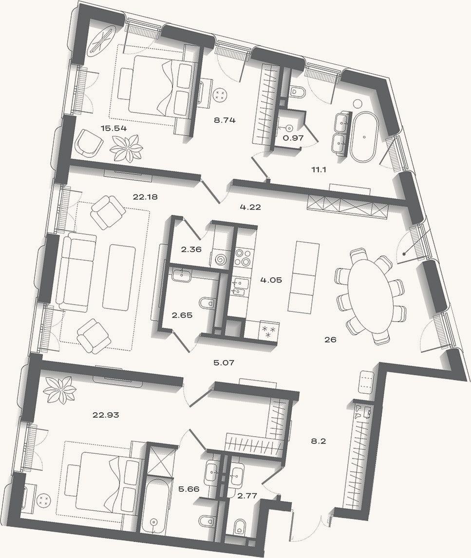 Планировка: 4+ к, 152,9 м²