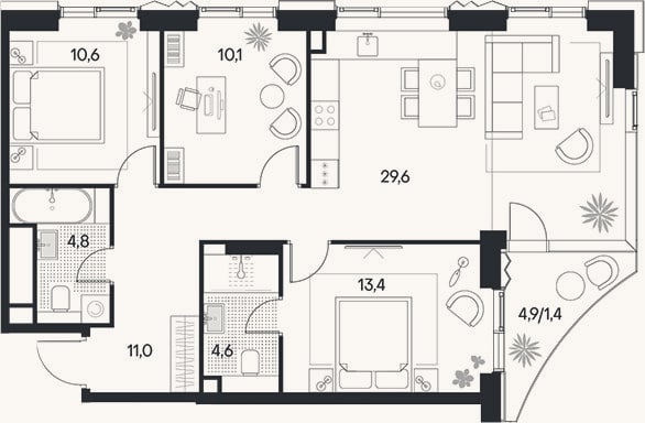 Планировка: 4+ к, 84,2 м²