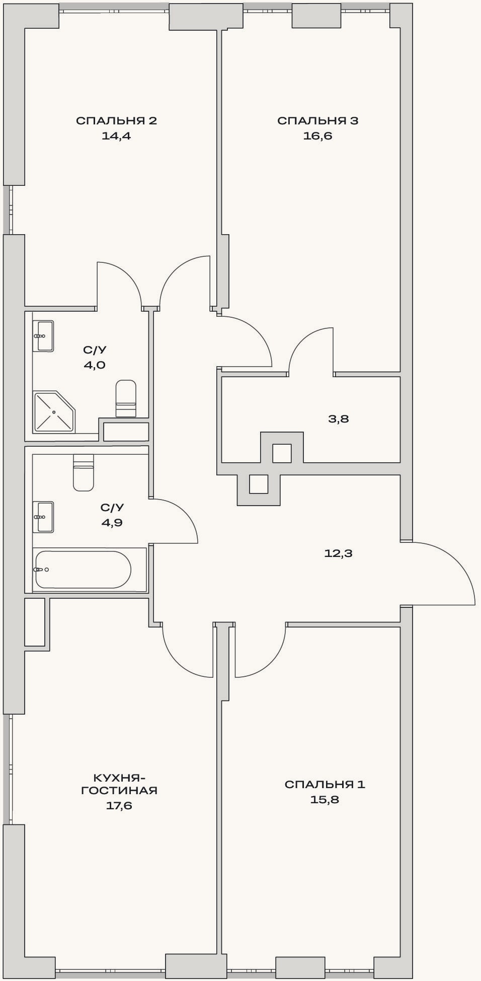 Планировка: 4+ к, 88,1 м²