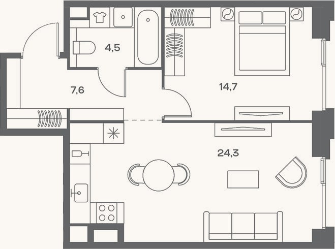 Планировка: 2-к, 51,1 м²