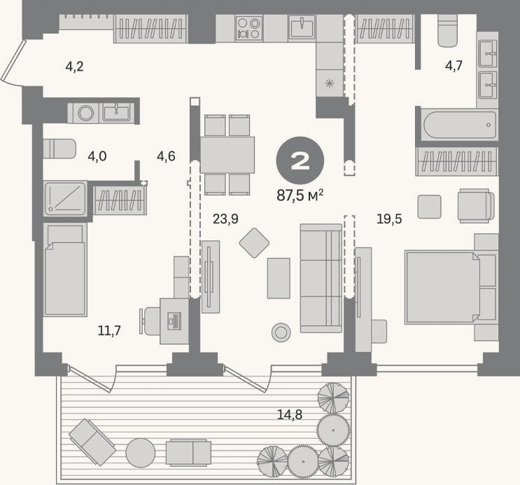 Планировка: 2-к, 72,7 м²