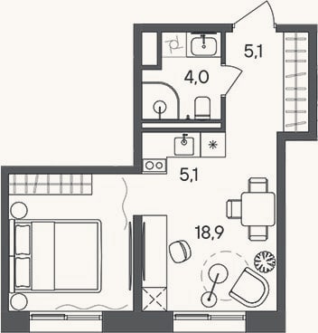 Планировка: Студия, 33,1 м²