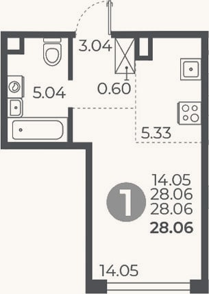 Планировка: Студия, 28,1 м²