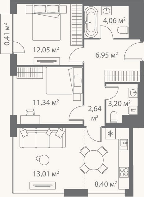 Планировка: 3-к, 61,7 м²