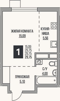 Планировка: Студия, 29,8 м²