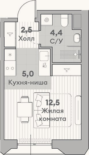 Планировка: Студия, 24,4 м²