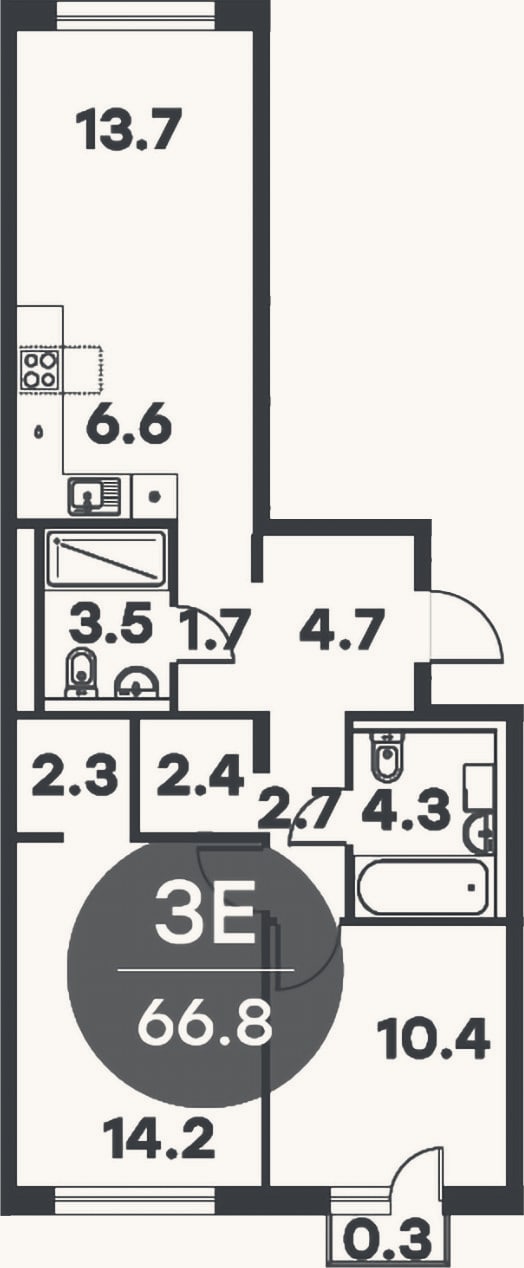 Планировка: 3-к, 66,5 м²