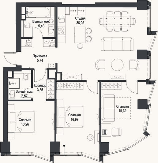 Планировка: 4+ к, 99,8 м²