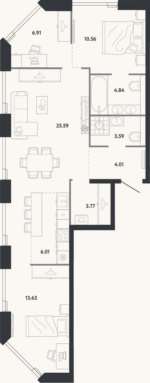 Планировка: 2-к, 78,9 м²