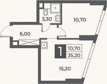 Планировка: 1-к, 35,2 м²