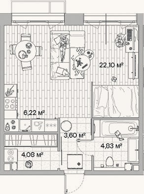 Планировка: Студия, 40,8 м²
