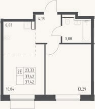 Планировка: 2-к, 37,4 м²
