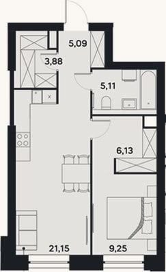 Планировка: 2-к, 50,6 м²