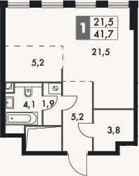 Планировка: Студия, 41,7 м²