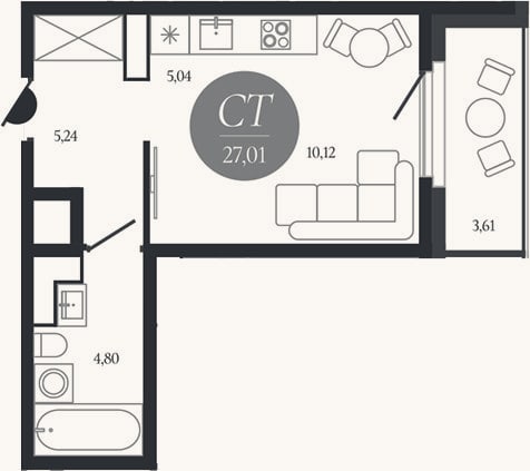Планировка: Студия, 25,2 м²