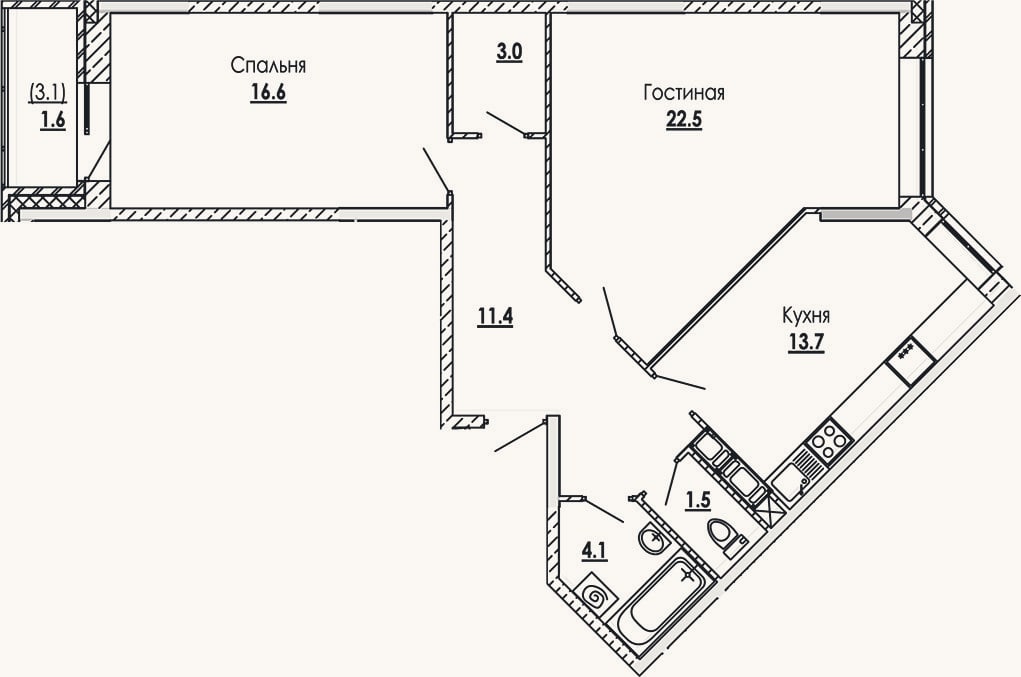 Планировка: 2-к, 72,8 м²