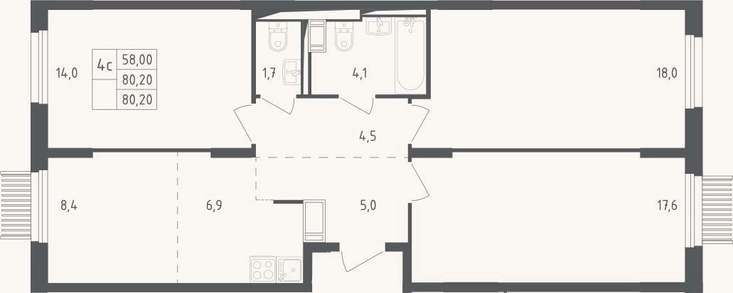 Планировка: 4+ к, 79,2 м²