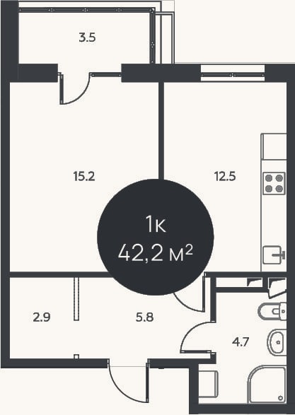 Планировка: 1-к, 41,1 м²