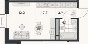 Планировка: Студия, 28 м²