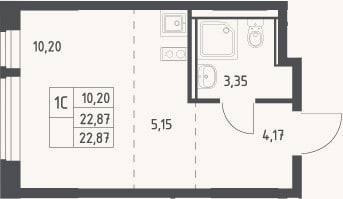 Планировка: Студия, 22,9 м²