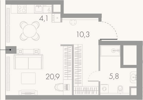 Планировка: Студия, 41,1 м²