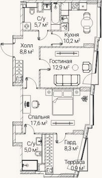 Планировка: 2-к, 67,9 м²