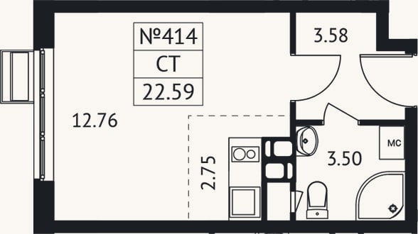 Планировка: Студия, 22,6 м²