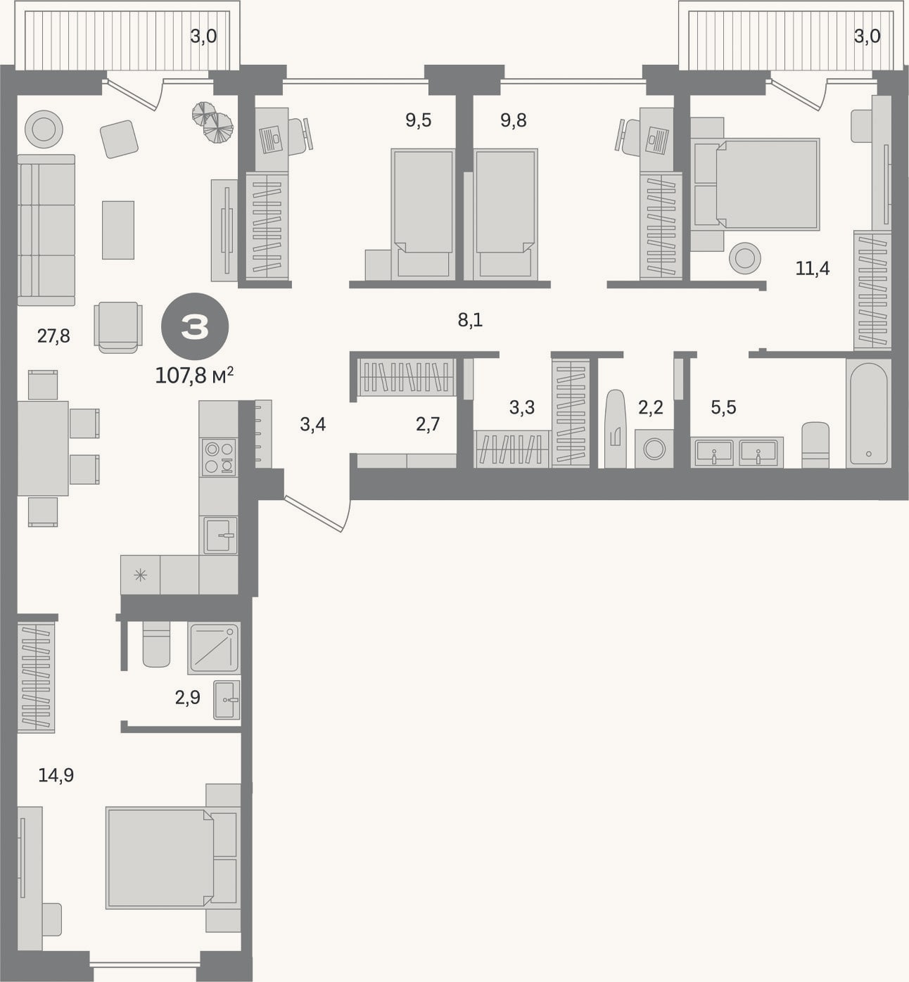 Планировка: 4+ к, 101,8 м²