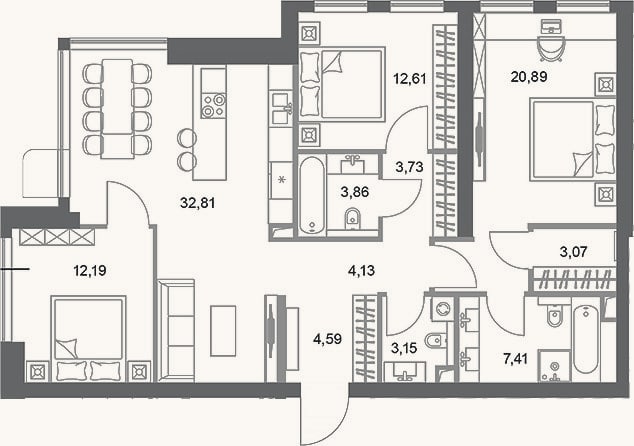 Планировка: 3-к, 108,4 м²