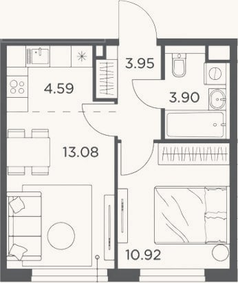 Планировка: 2-к, 36,4 м²