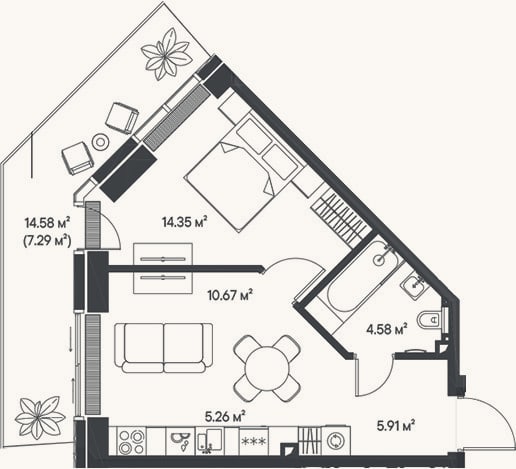 Планировка: 2-к, 40,8 м²