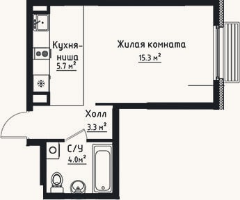 Планировка: Студия, 28,3 м²