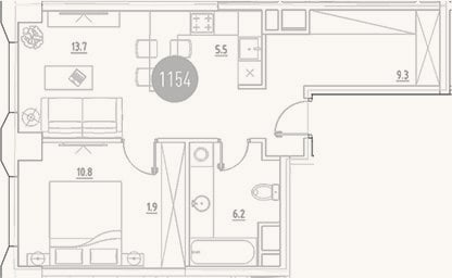 Планировка: 2-к, 47,4 м²